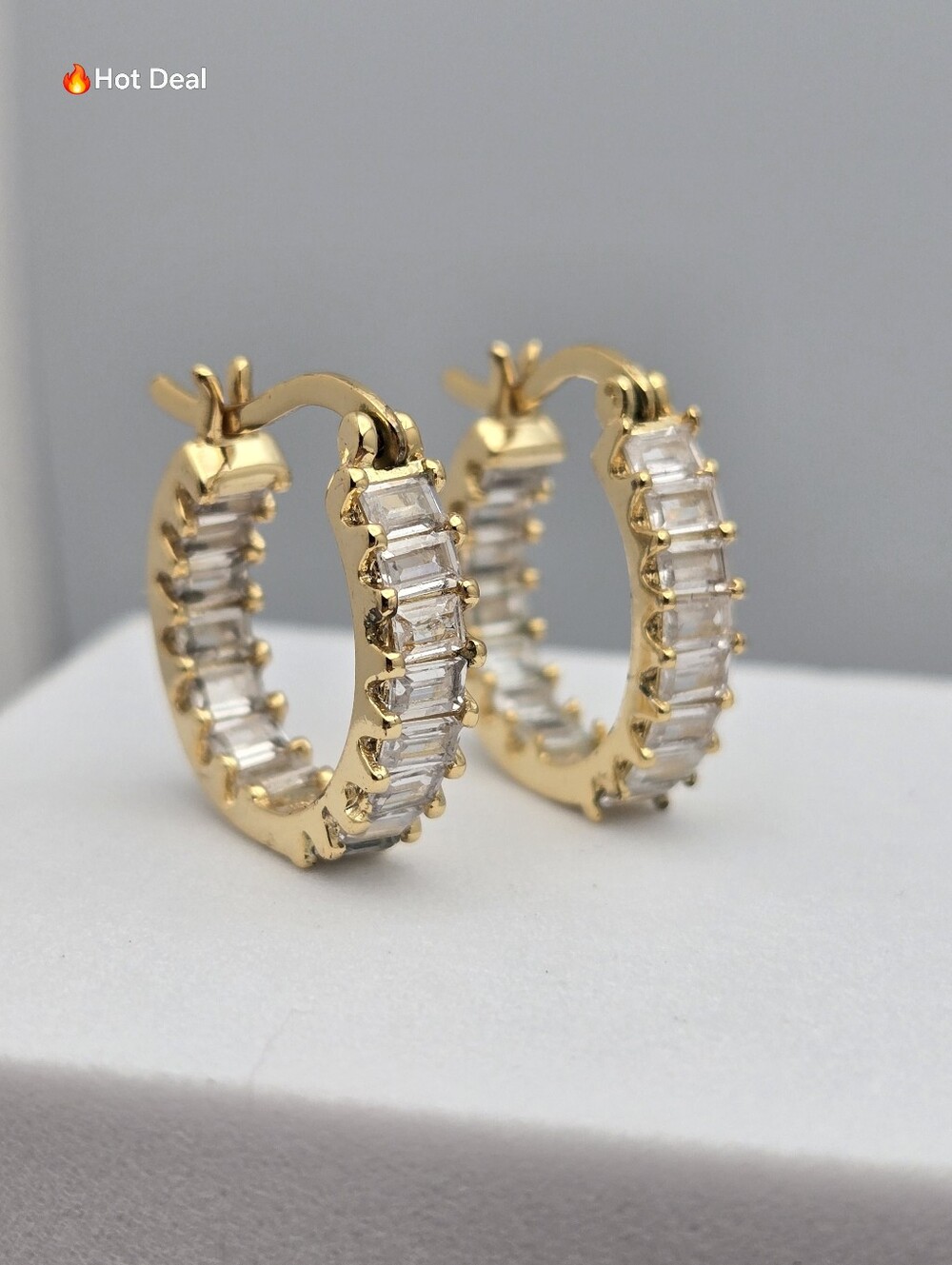 EVRY Jewels Gold Baguette Hoop Earrings Clear CZ Crystal Huggies 5/8"